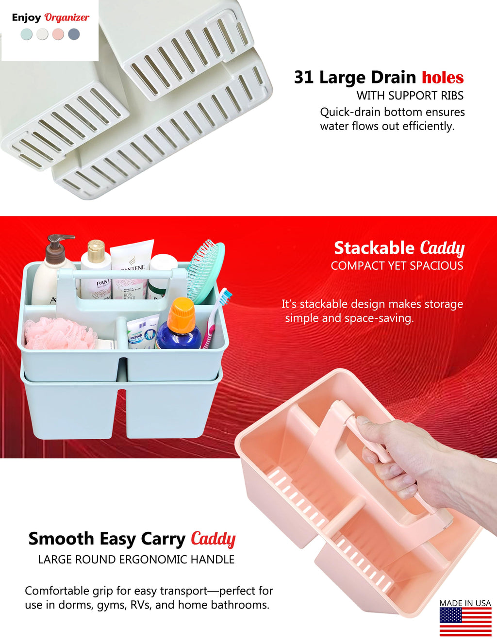 3-Compartment Portable Shower Caddy