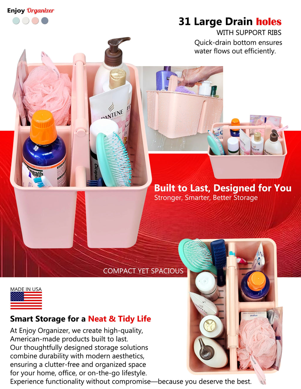 3-Compartment Portable Shower Caddy