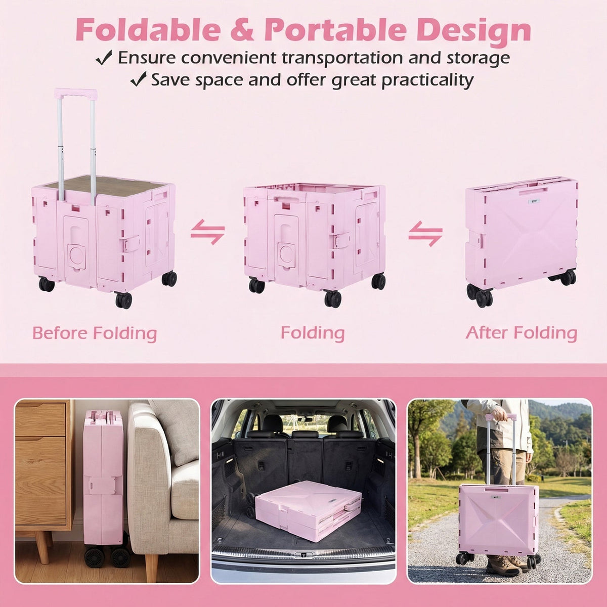 Foldable Rolling Utility Cart with Cup Holder