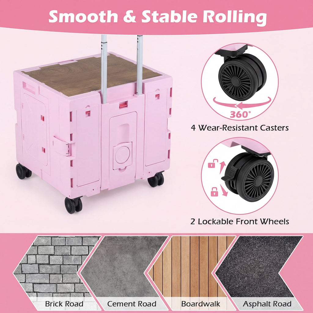 Foldable Rolling Utility Cart with Cup Holder