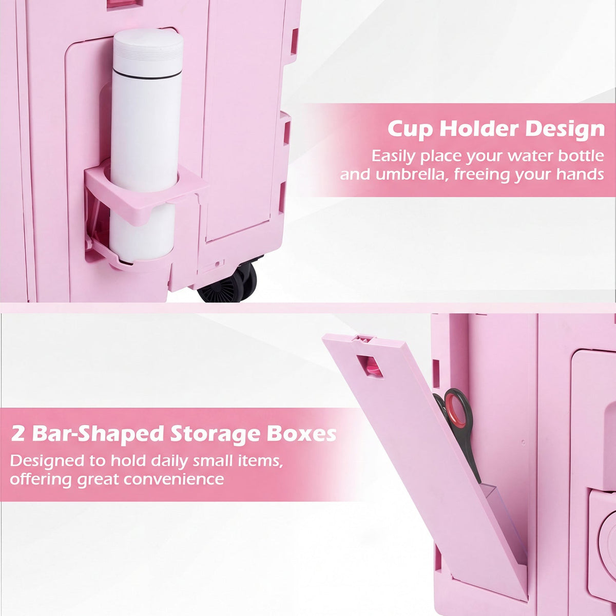 Foldable Rolling Utility Cart with Cup Holder