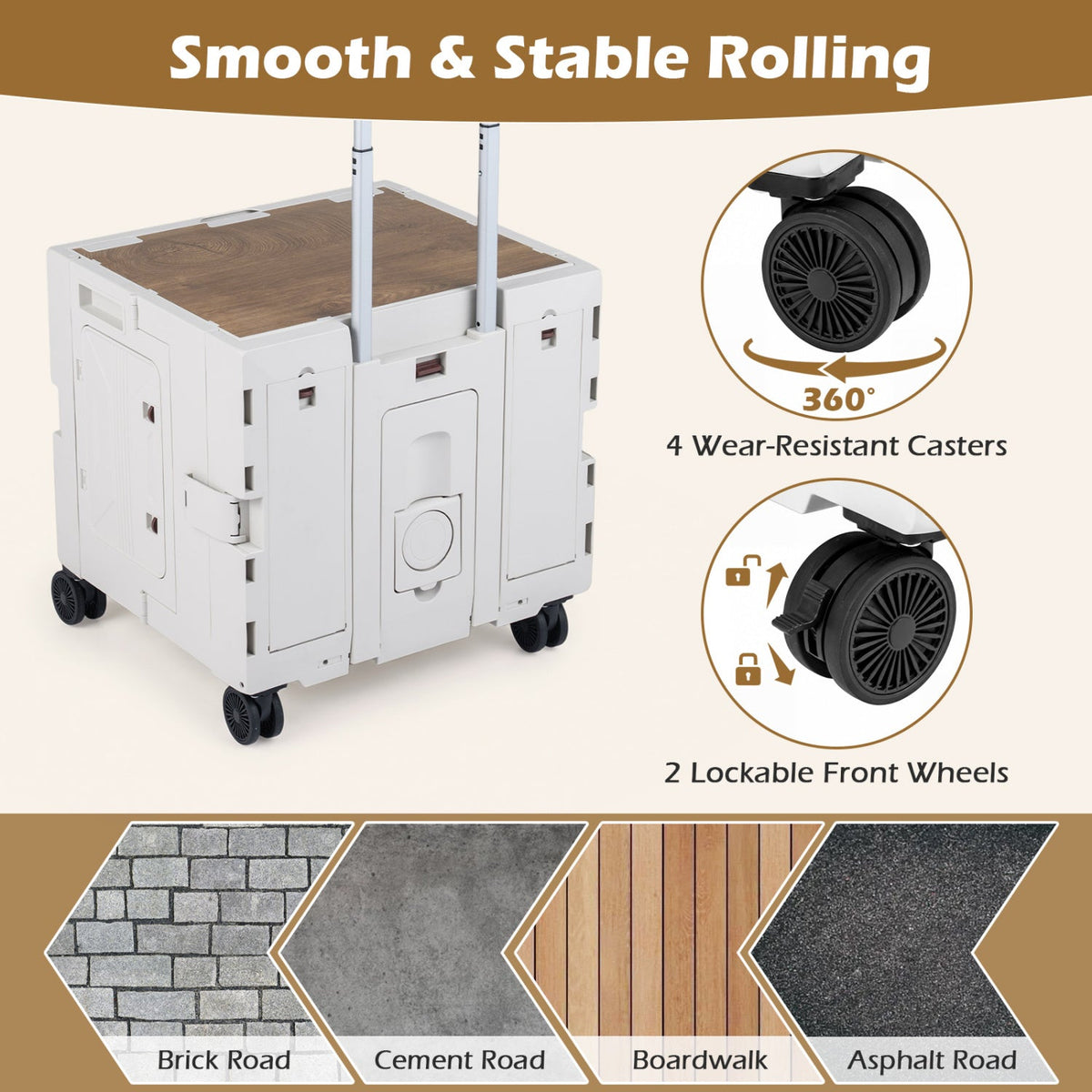 Foldable Rolling Utility Cart with Cup Holder