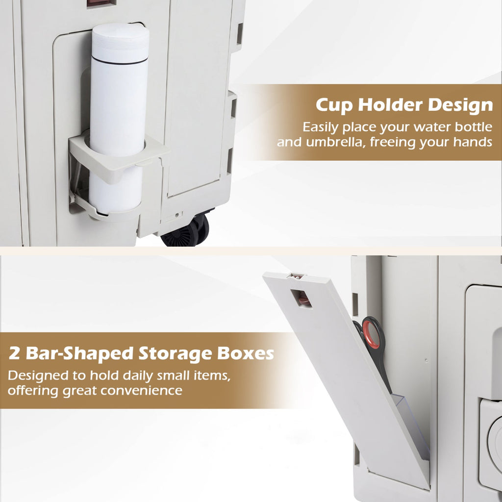 Foldable Rolling Utility Cart with Cup Holder