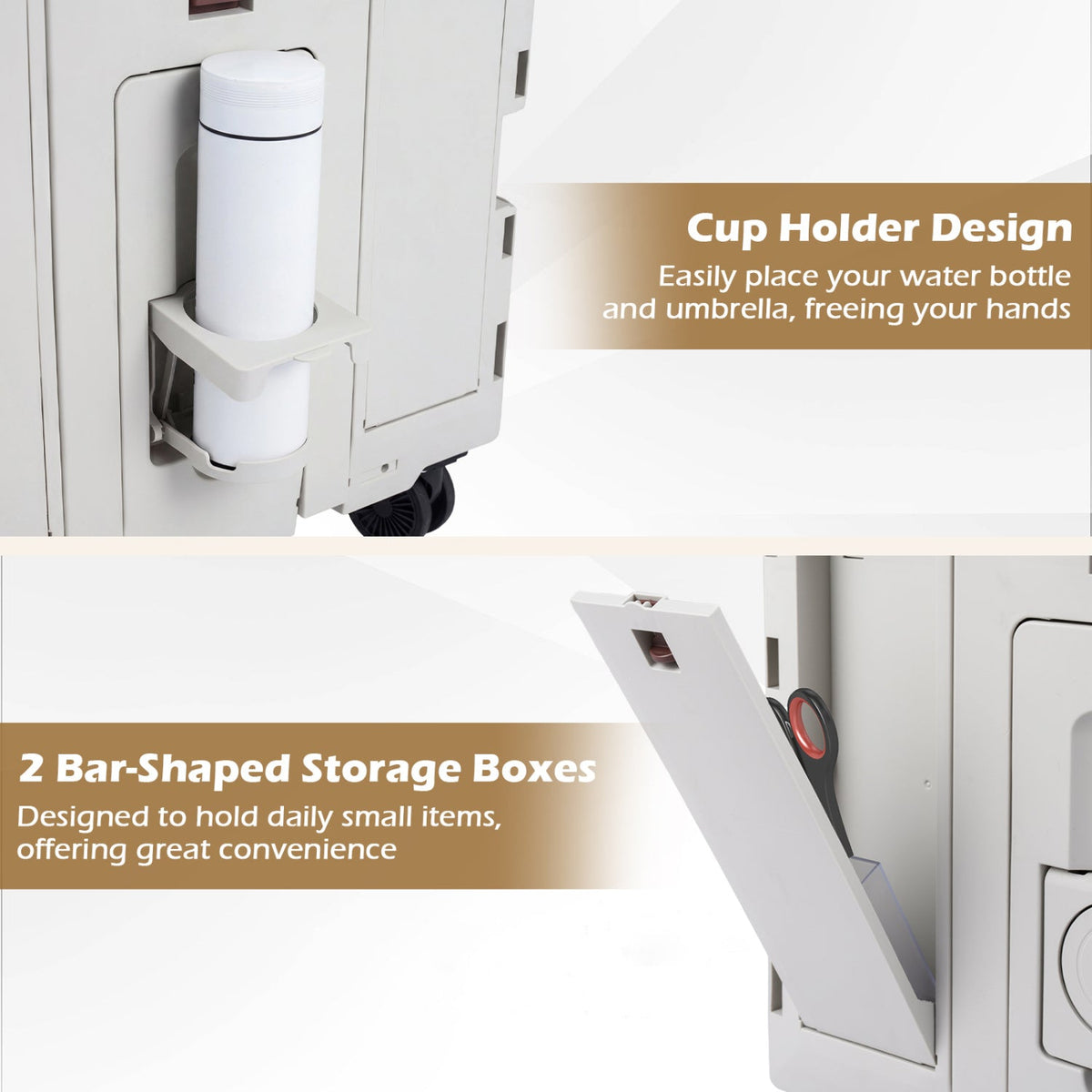 Foldable Rolling Utility Cart with Cup Holder
