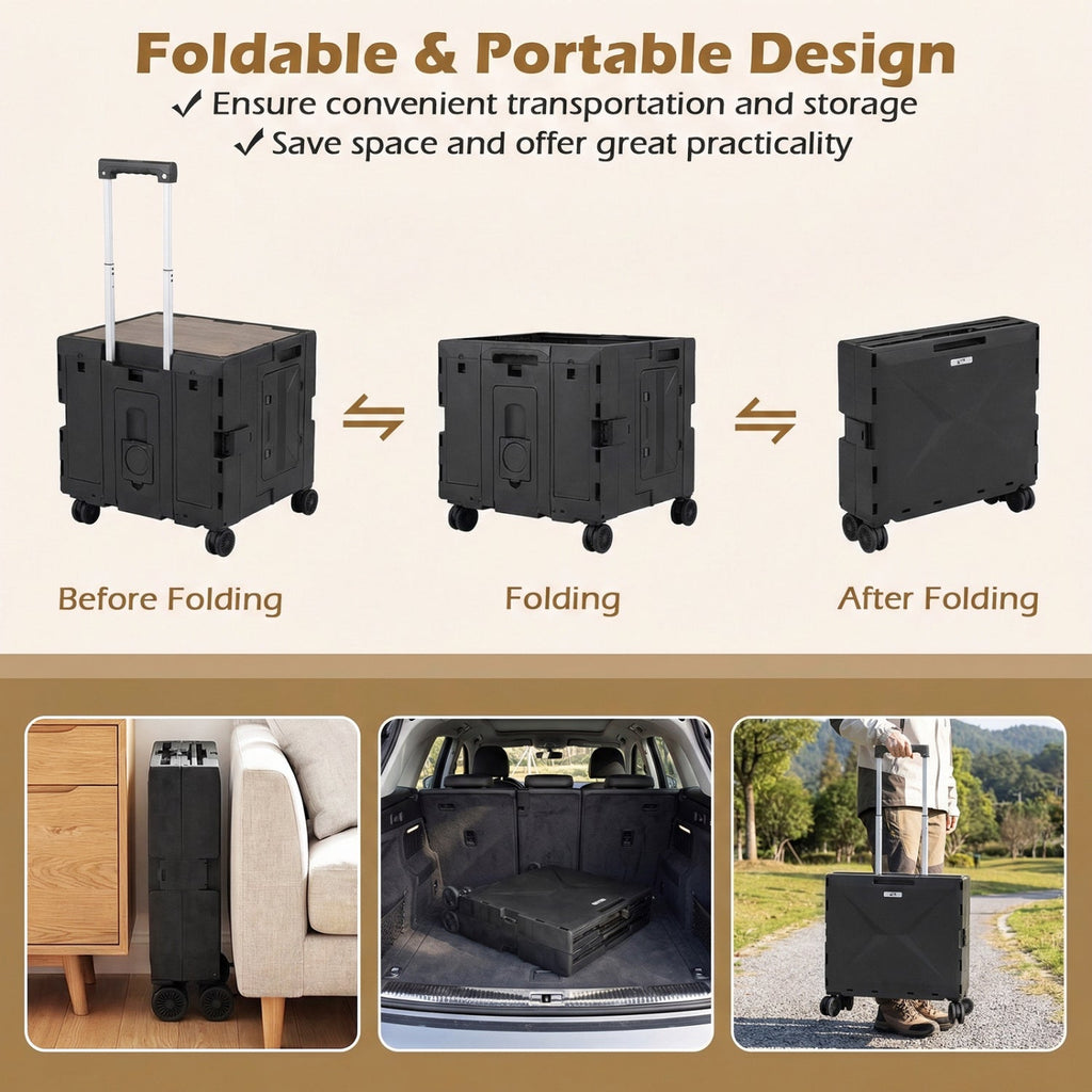 Foldable Rolling Utility Cart with Cup Holder