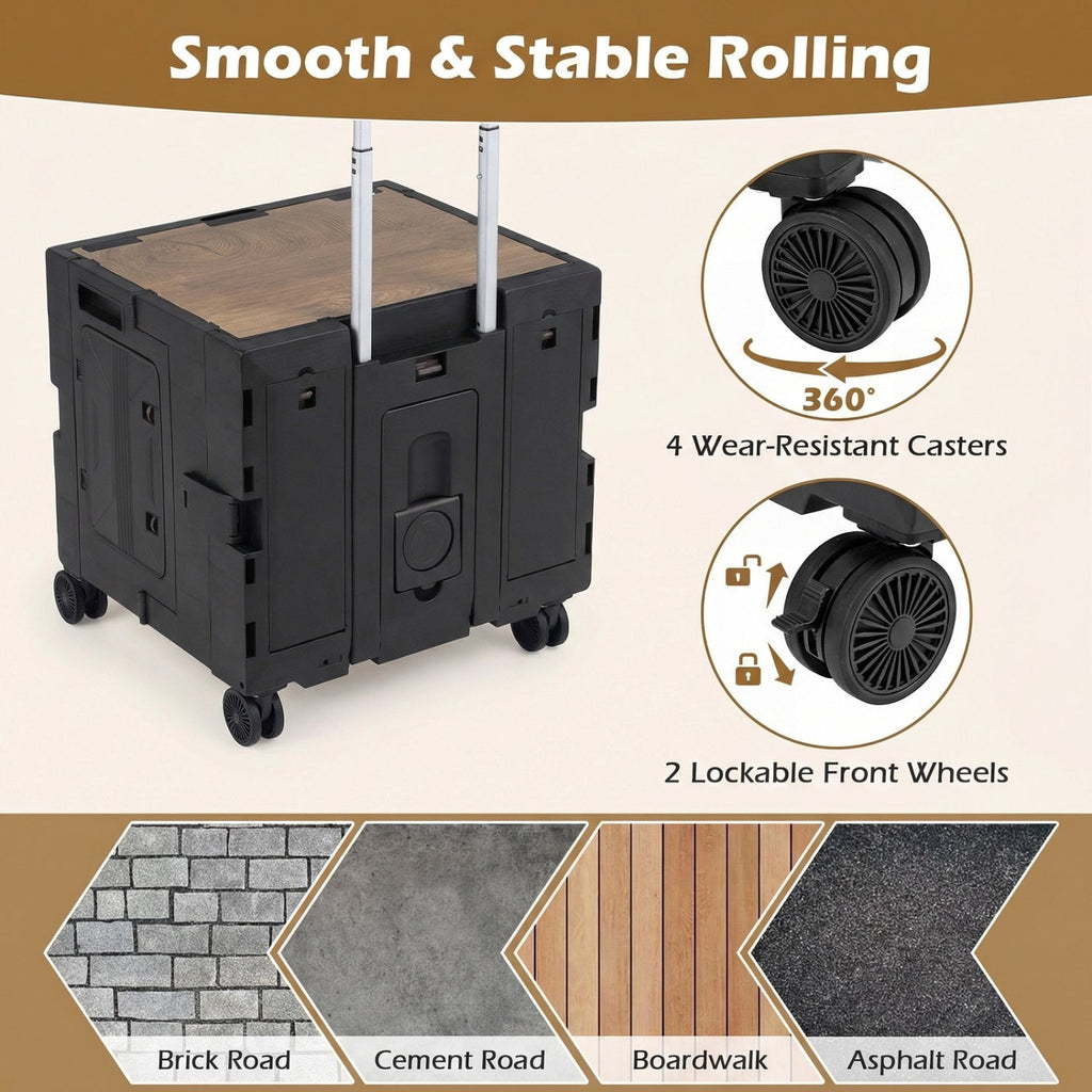 Foldable Rolling Utility Cart with Cup Holder