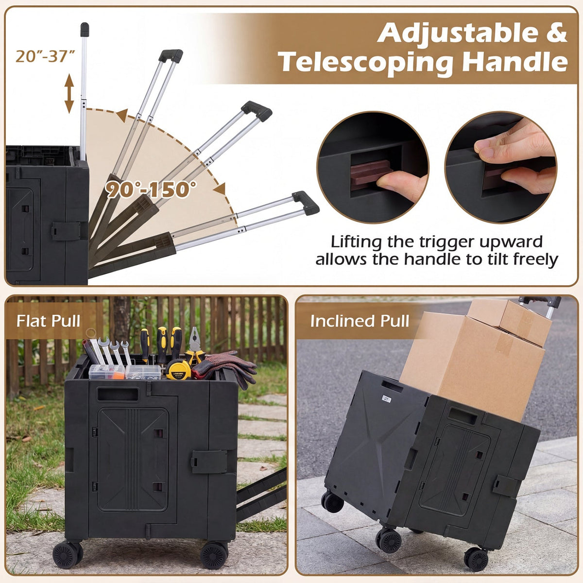 Foldable Rolling Utility Cart with Cup Holder
