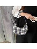 Plaid hobo bag small, crescent shoulder handbag, small shoulder purse for women