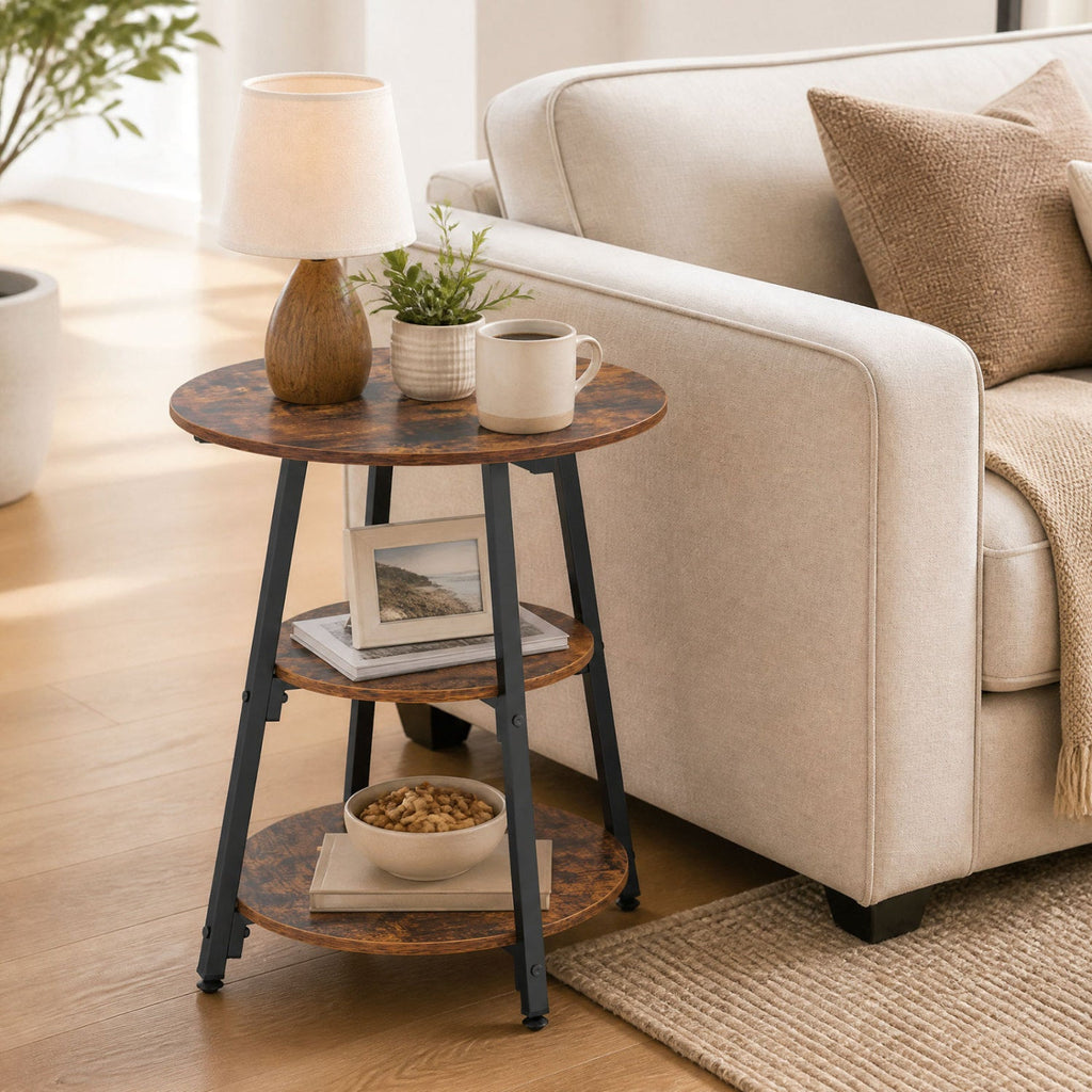 3-Tier Industrial Side Table with Metal Frame