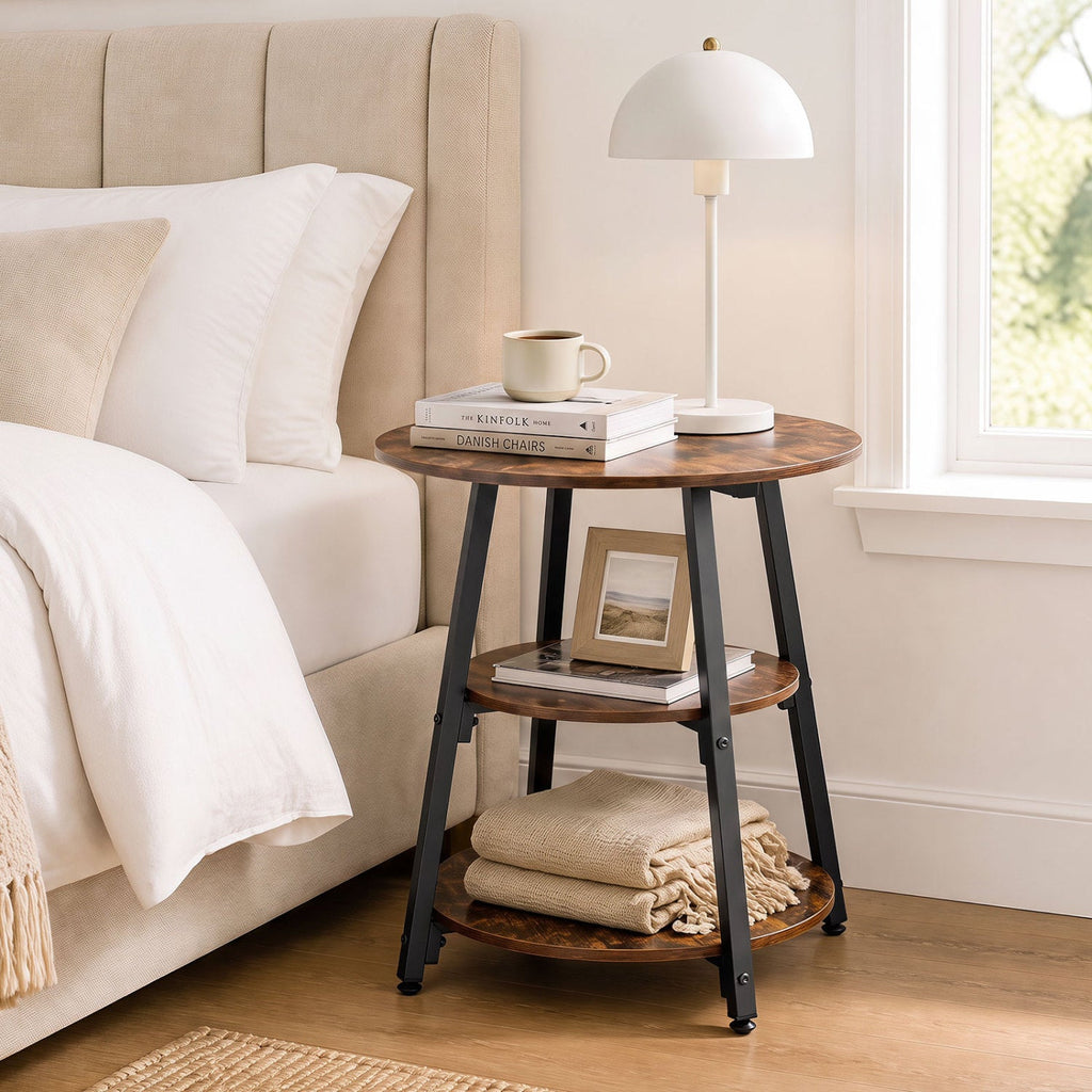 3-Tier Industrial Side Table with Metal Frame