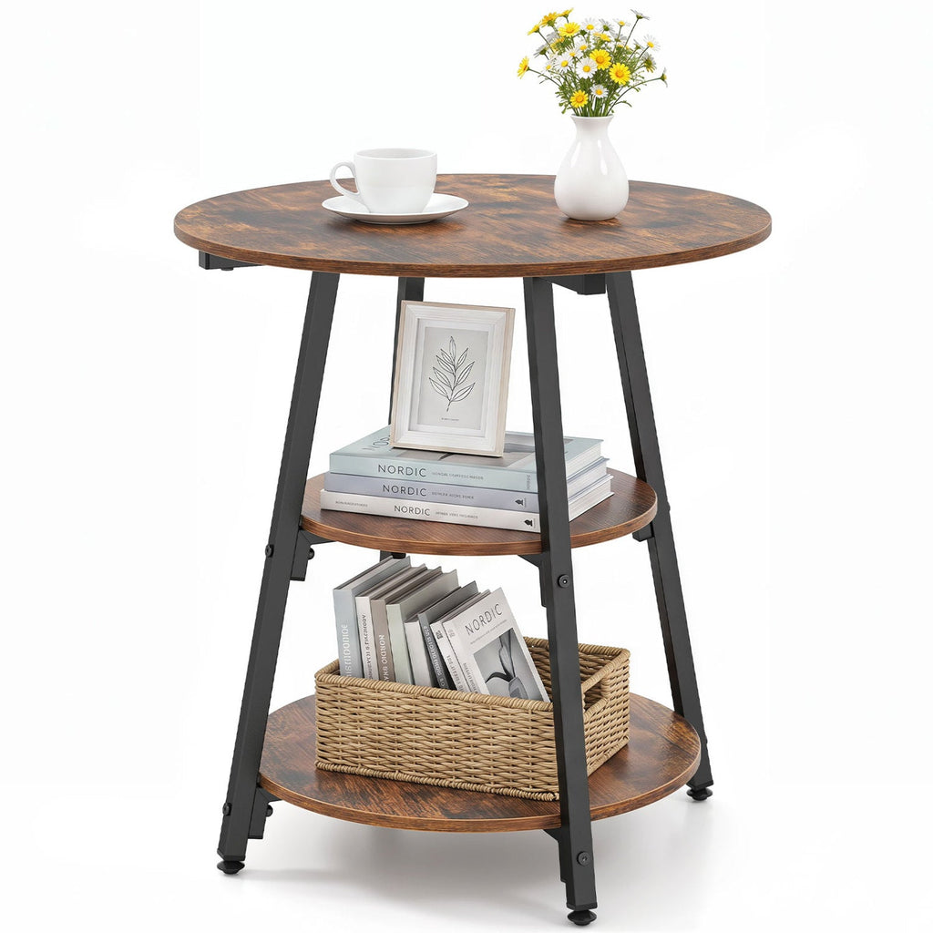 3-Tier Industrial Side Table with Metal Frame