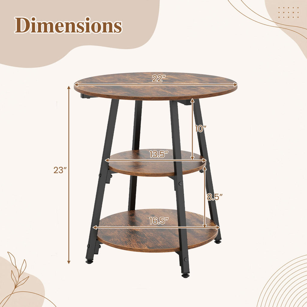 3-Tier Industrial Side Table with Metal Frame