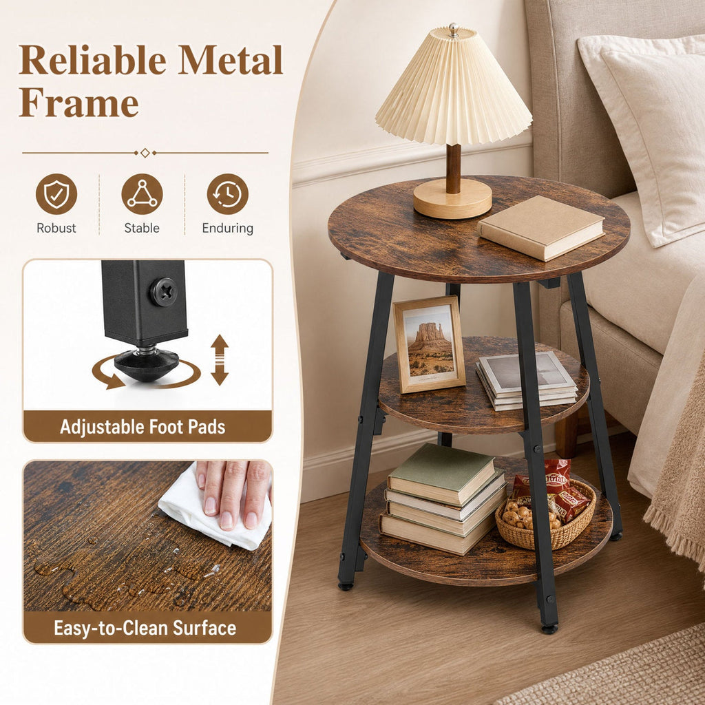 3-Tier Industrial Side Table with Metal Frame