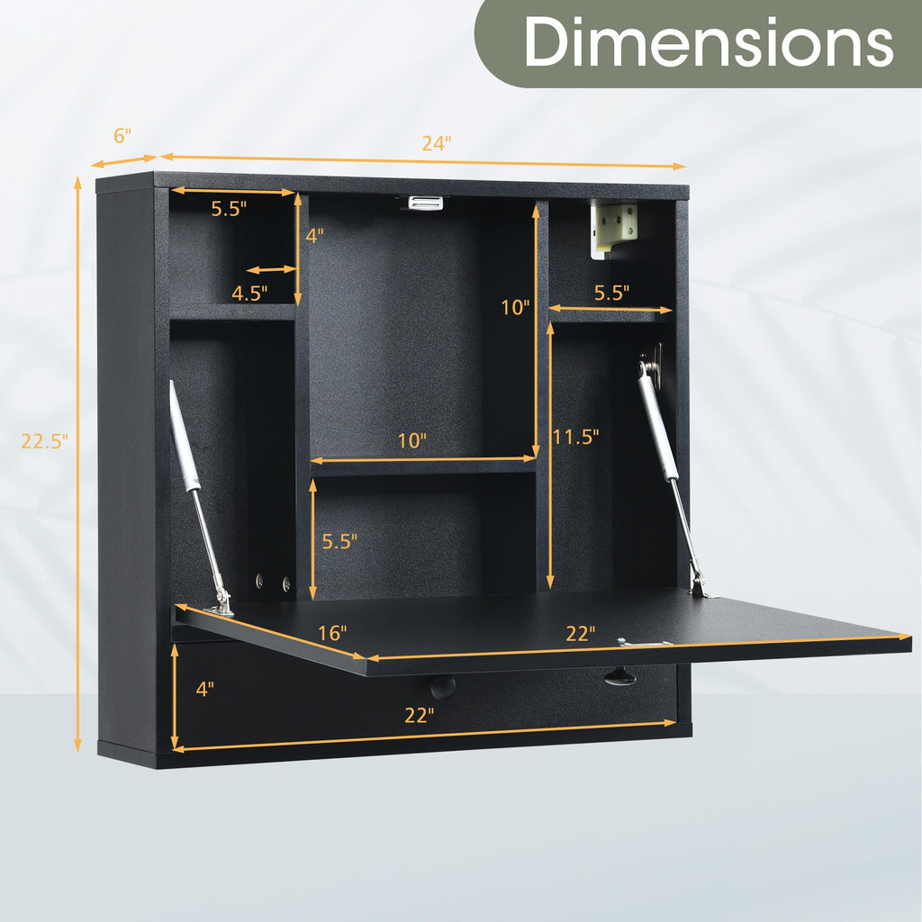 Wall-Mount Floating Desk Foldable Space Saving Laptop Workstation