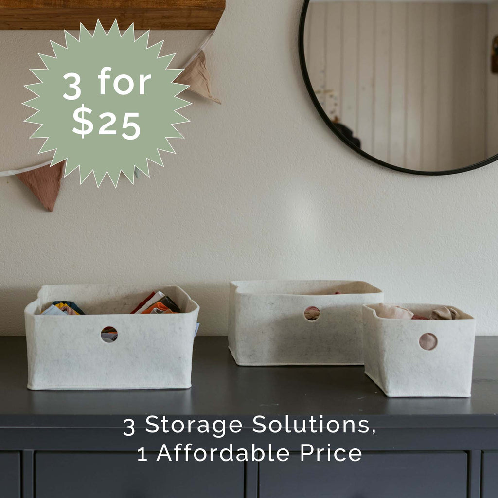 3-Pack Felt Drawer Organizer Bins