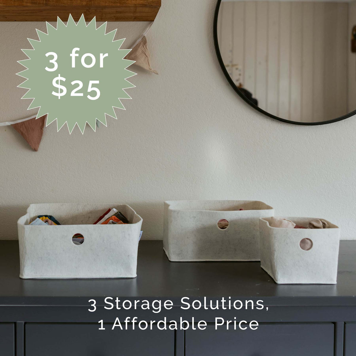 3-Pack Felt Drawer Organizer Bins