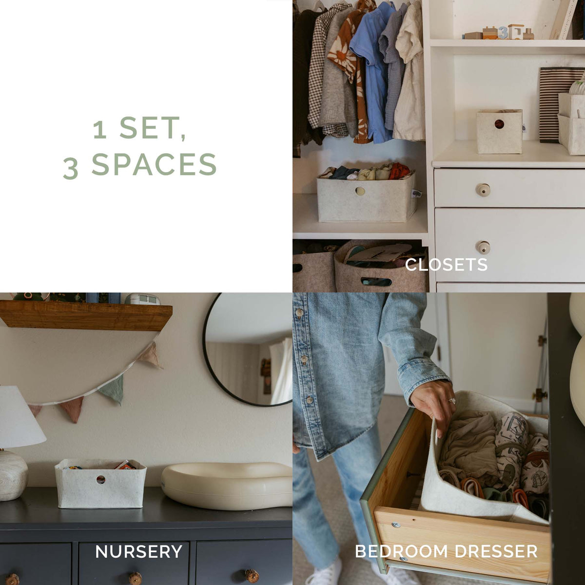 3-Pack Felt Drawer Organizer Bins