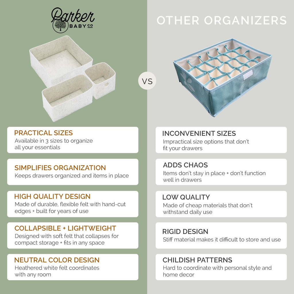 3-Pack Felt Drawer Organizer Bins